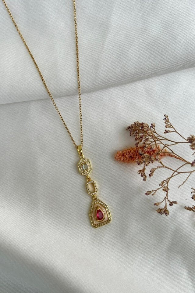 Renkli Baget Taşlı Tasarım Kolye