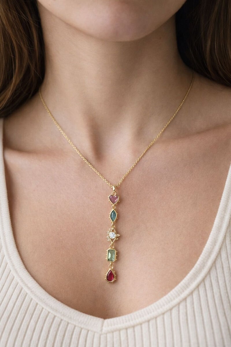 Renkli Zirkon Taşlı Y Model Kolye