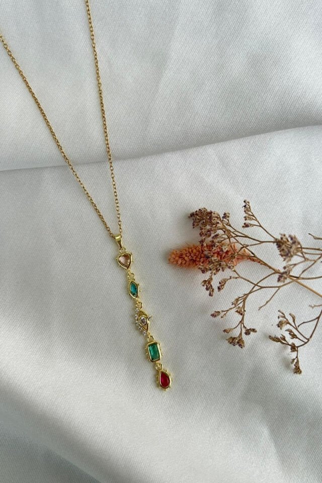 Renkli Zirkon Taşlı Y Model Kolye