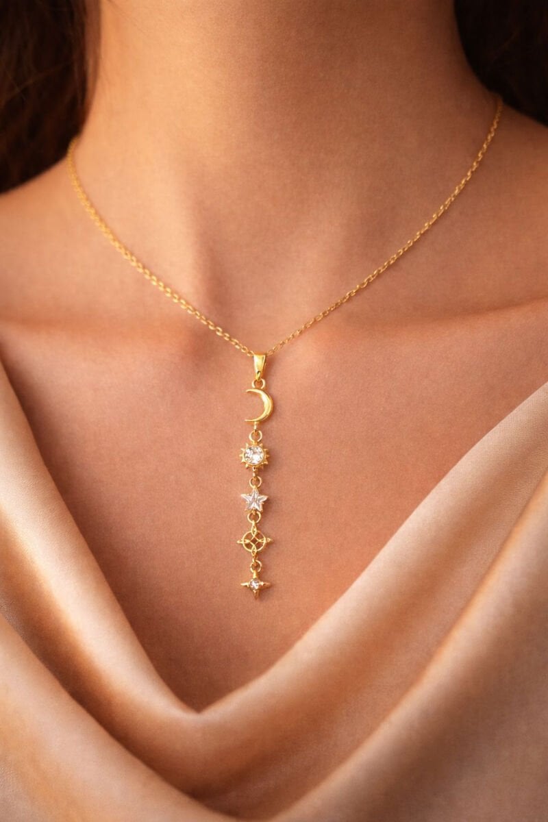 Minimal Güneş Hilal Ay Kolye