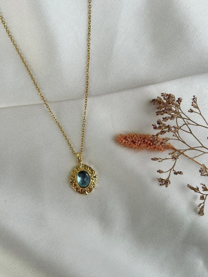 Gökyüzü Rengi Zirkon Taşlı Kolye