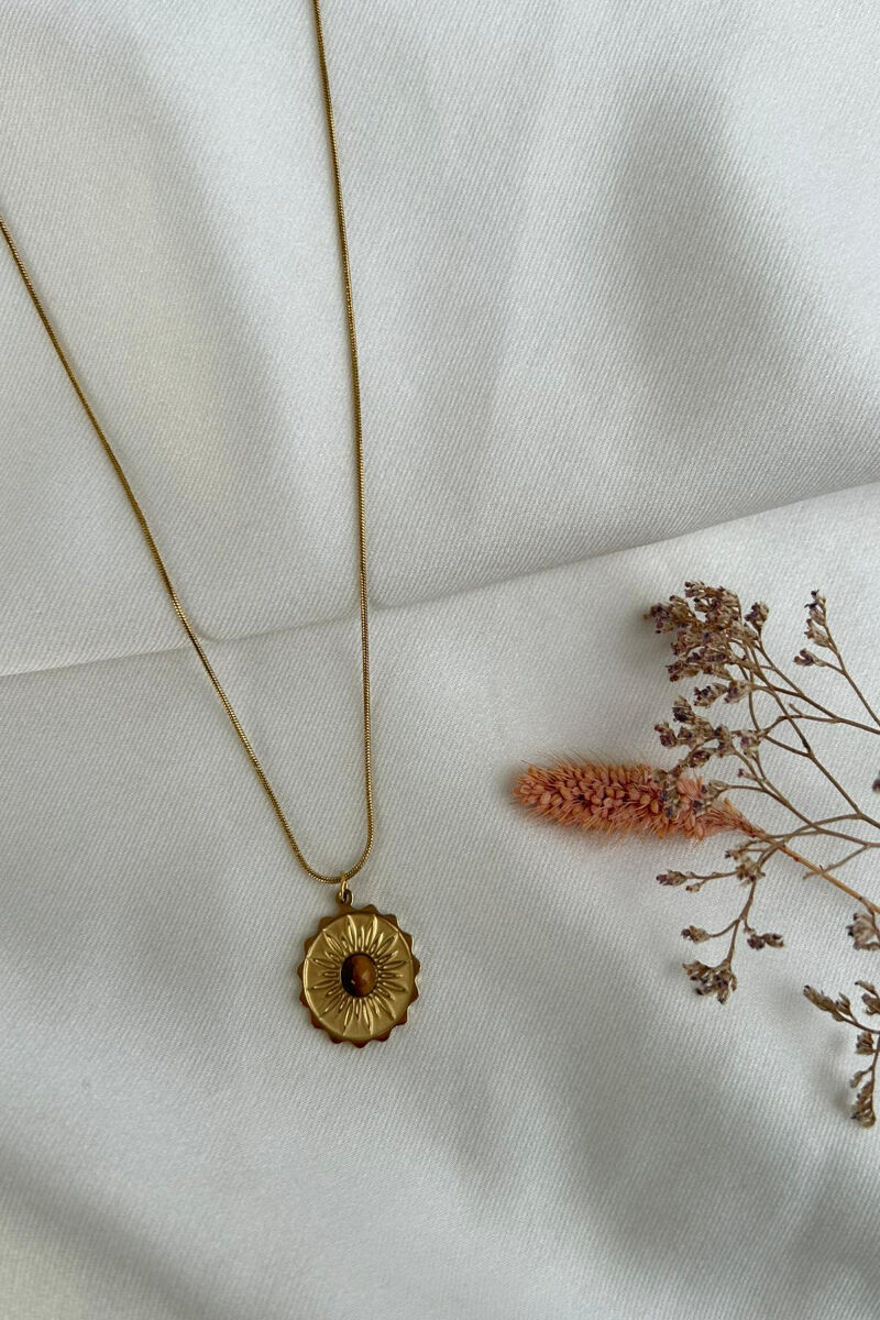 Kehribar Taş Güneş Model Kolye