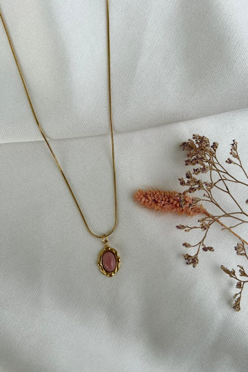 Pembe Taş Etnik Model Kolye