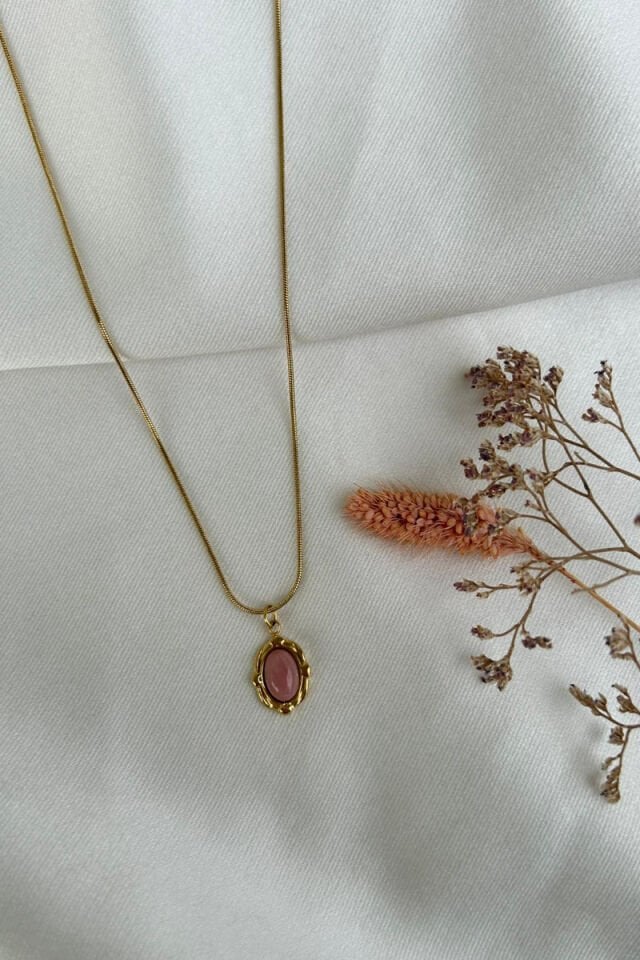 Pembe Taş Etnik Model Kolye