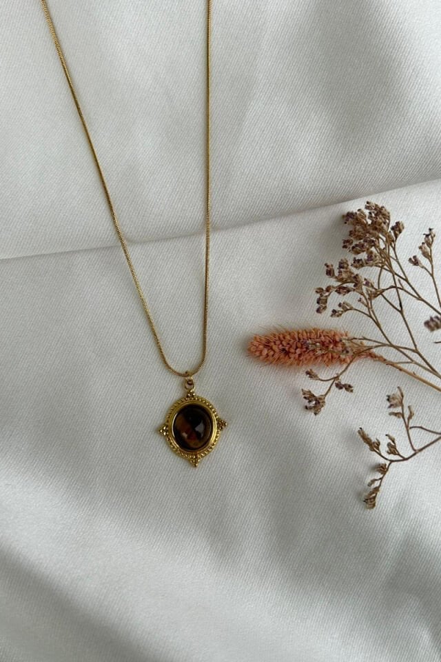 Kehribar Taş Etnik Model Kolye