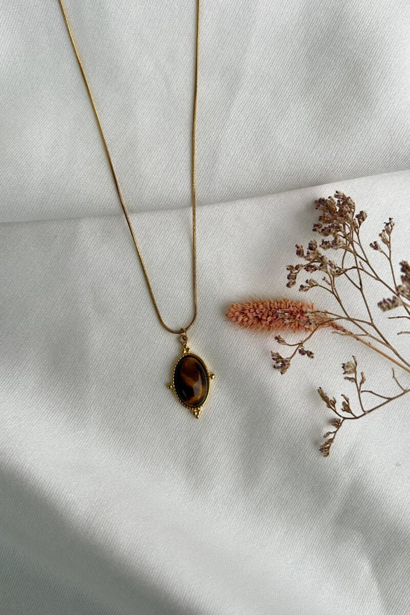 Kehribar Taş Etnik Model Kolye