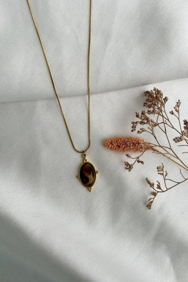 Kehribar Taş Etnik Model Kolye