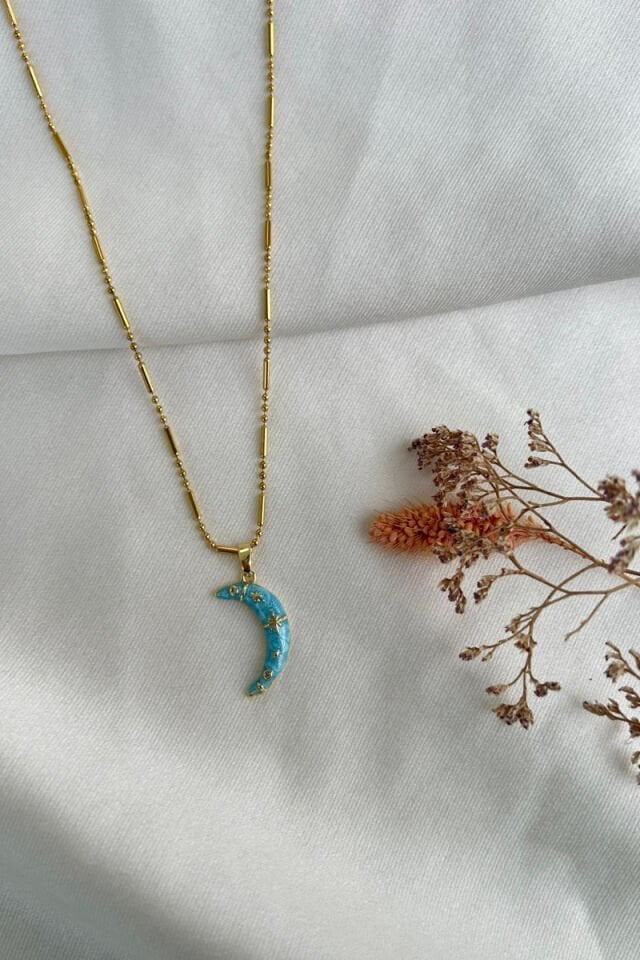 Mavi Ay Model Tasarım Kolye