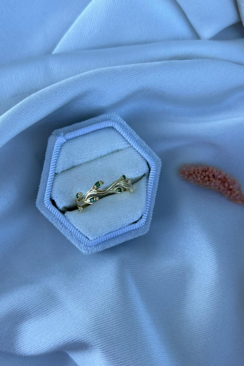 Yeşil Taş Yaprak Model Tasarım Yüzük