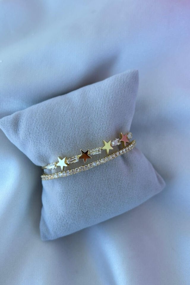 Yıldız Detaylı Kristal Taş İkili Görünüm Bileklik