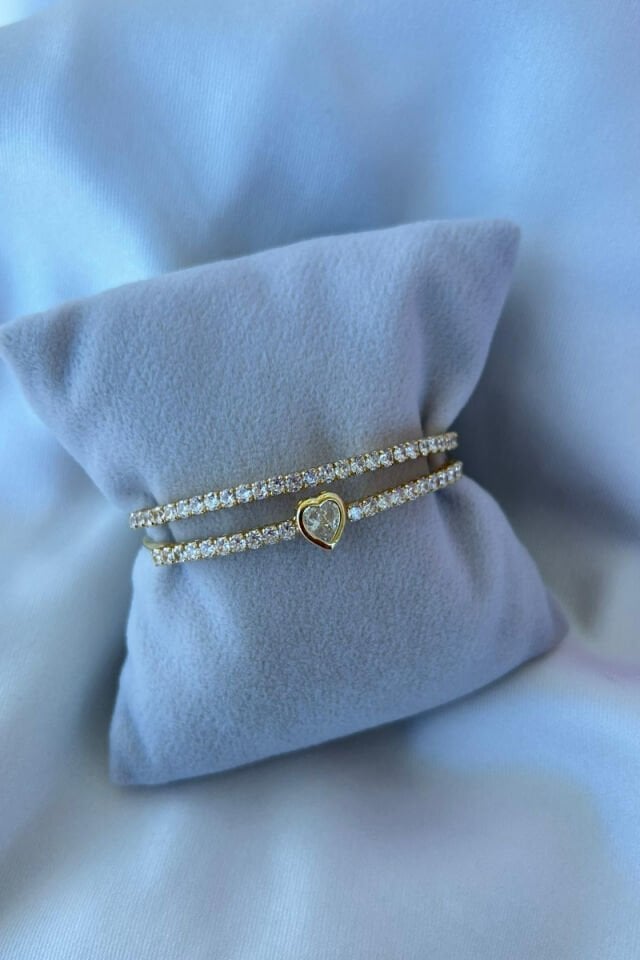 Kalp Detaylı İkili Görünüm Tasarım Bileklik