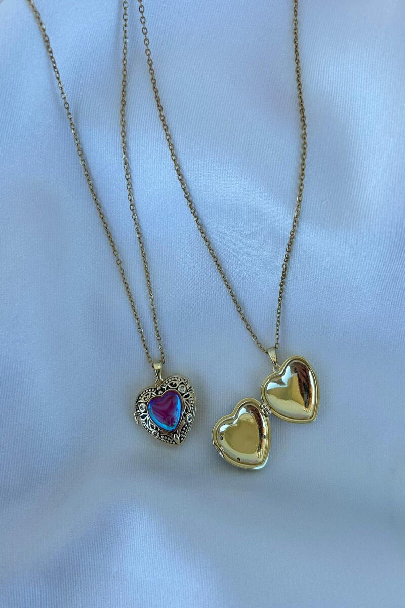 Desenli Kapaklı Fotoğraflı Kalp Kolye