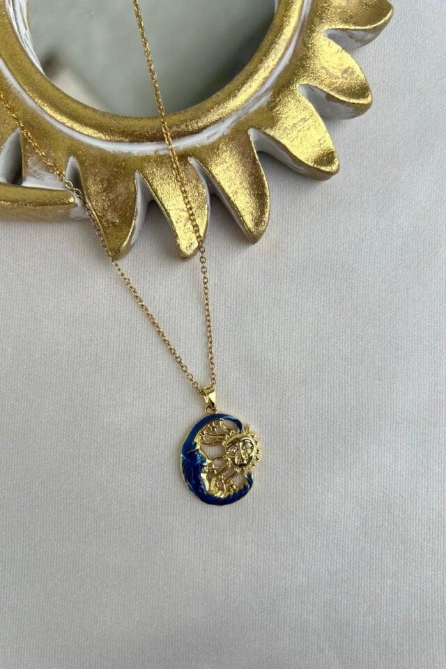 Mavi Ay Ve Güneş Model Tasarım Kolye