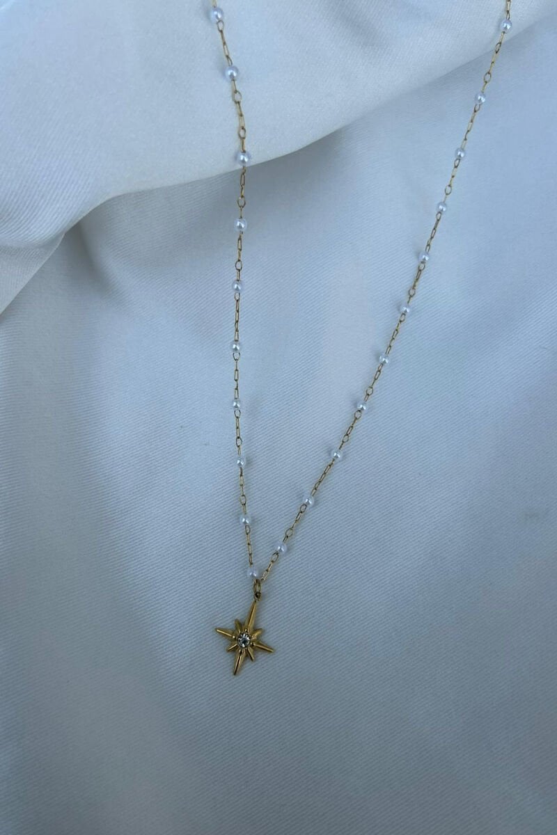 İnci Detaylı Kutup Yıldızı Kolye