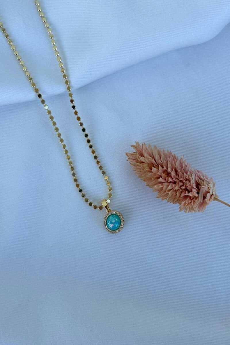 Mavi Parlak Taş Etnik Model Kolye