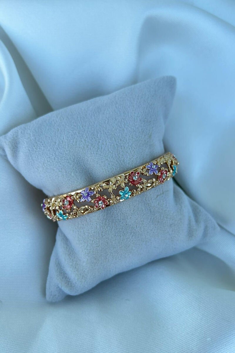 Renkli Çiçek İşlemeli Tasarım Kelepçe