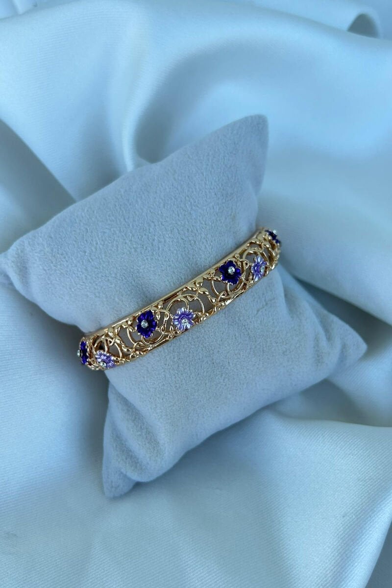 Mor Çiçek İşlemeli Tasarım Model Kelepçe