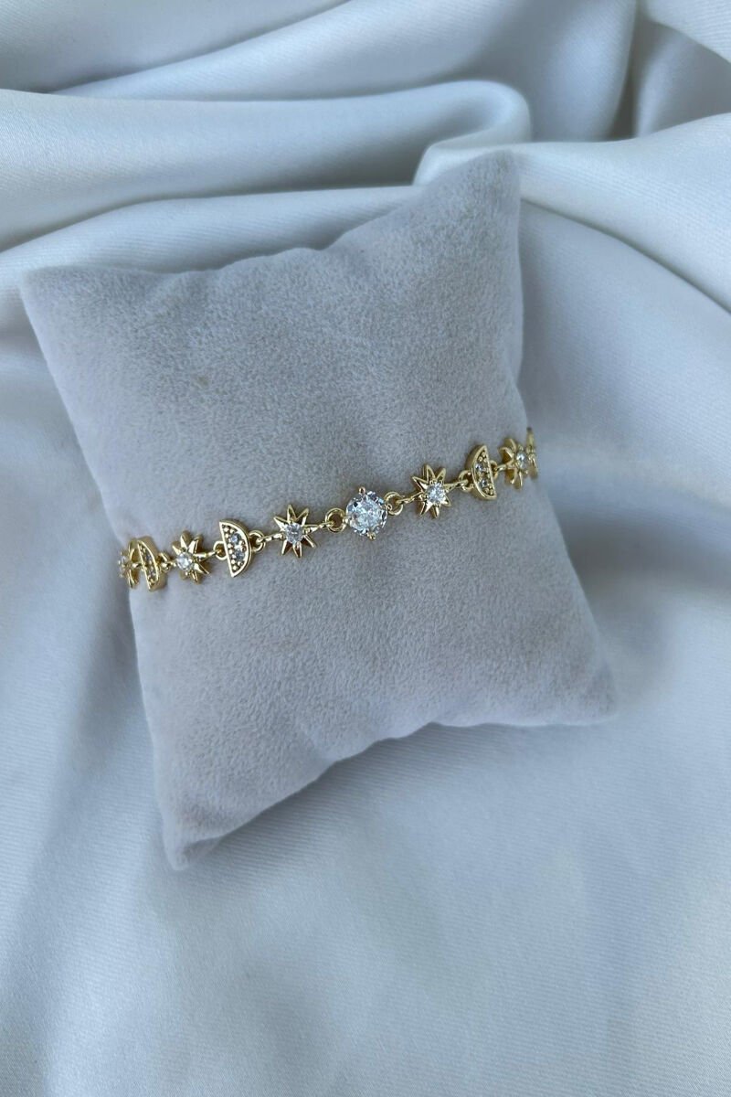 Yıldız Figürlü Zirkon Taşlı Yarım Ay Tasarım Bileklik