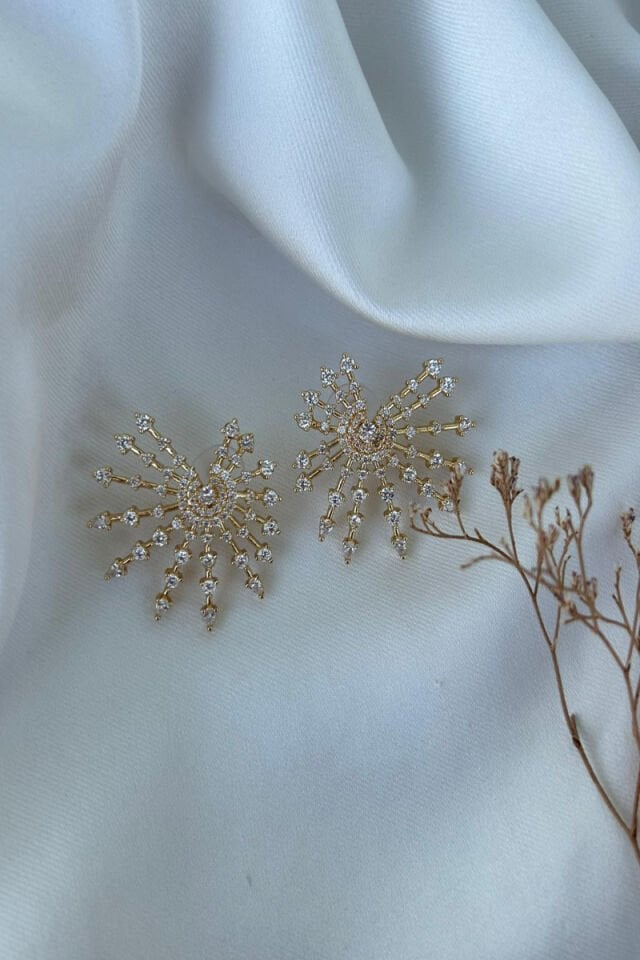 Kristal Taş Tasarım Güneş  Model Küpe