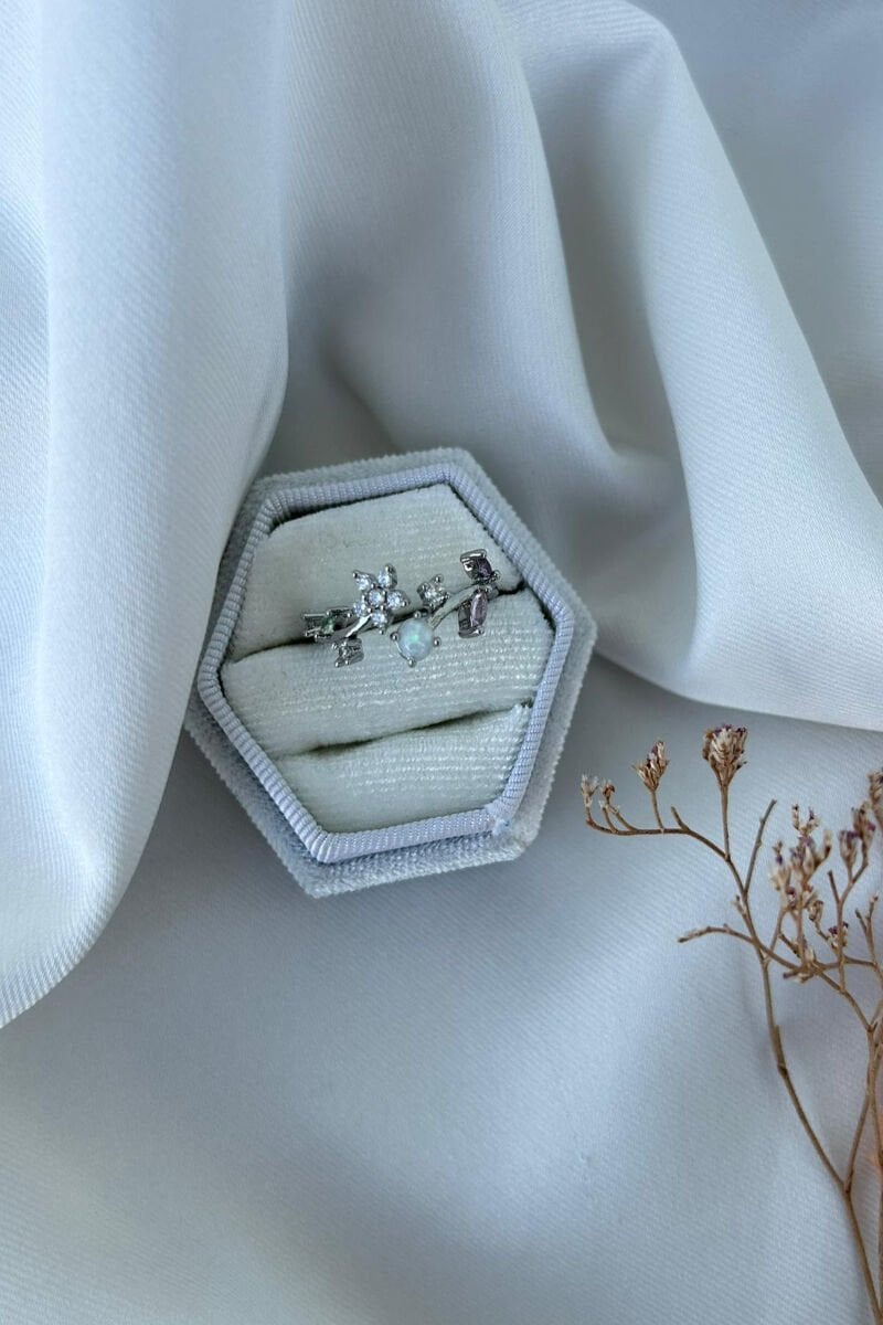 Sedefli Taş Çiçek Dalı Model Yüzük(silver)