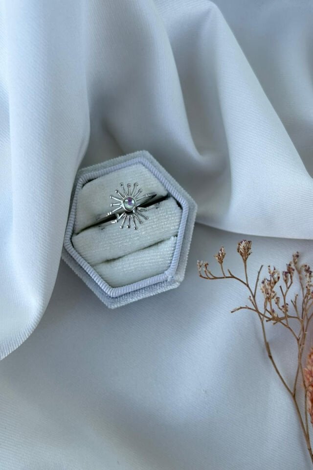 Ay Taşı Güneş Model Tasarım Yüzük(silver)