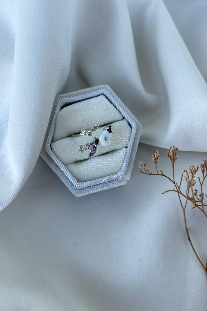 Manolya Çiçeği Mor Taş Tasarım Yüzük(silver)