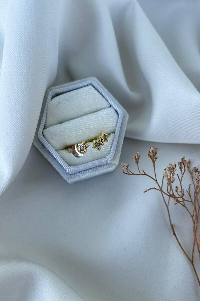 Çoklu Yıldız Ve Ay Detaylı Tasarım Yüzük