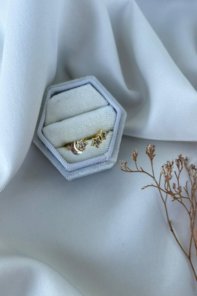 Çoklu Yıldız Ve Ay Detaylı Tasarım Yüzük