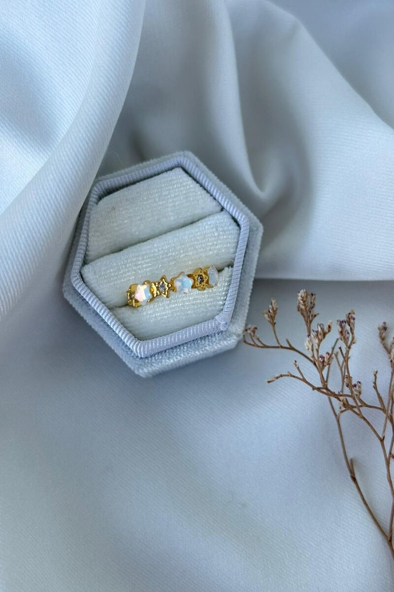 Sedefli Çoklu Yıldız Tasarım Yüzük