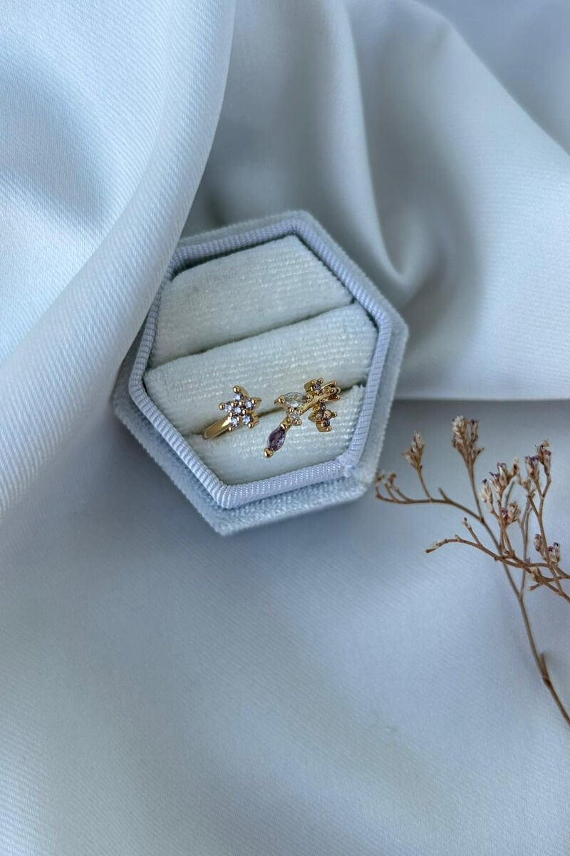 Mor Çiçek Detaylı Minimal Model Yüzük